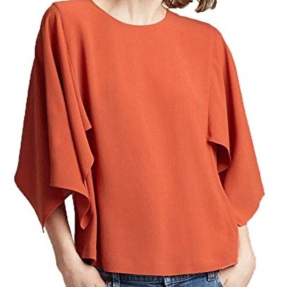Eileen Fisher Silk Cape Sleeve Orange Blouse Sz M
